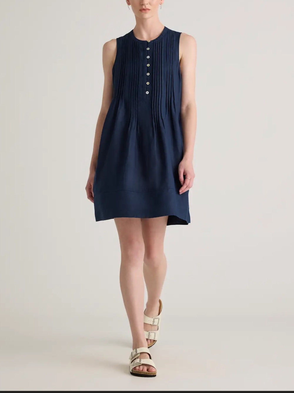 NWT Quince Linen Swing Dress Medium Deep Navy Coastal Quiet Luxury